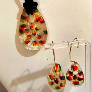 Rainbow Stained Glass Tear Drop Necklace Set